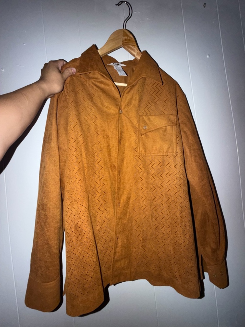 Men's Suede Button-Up Jacket in Cognac Brown